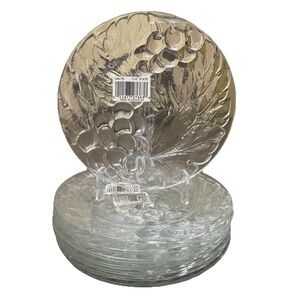 KIG Indonesia Clear Glass 7 1/4" Salad Bread Plate Grape Embossed Set of 8 New